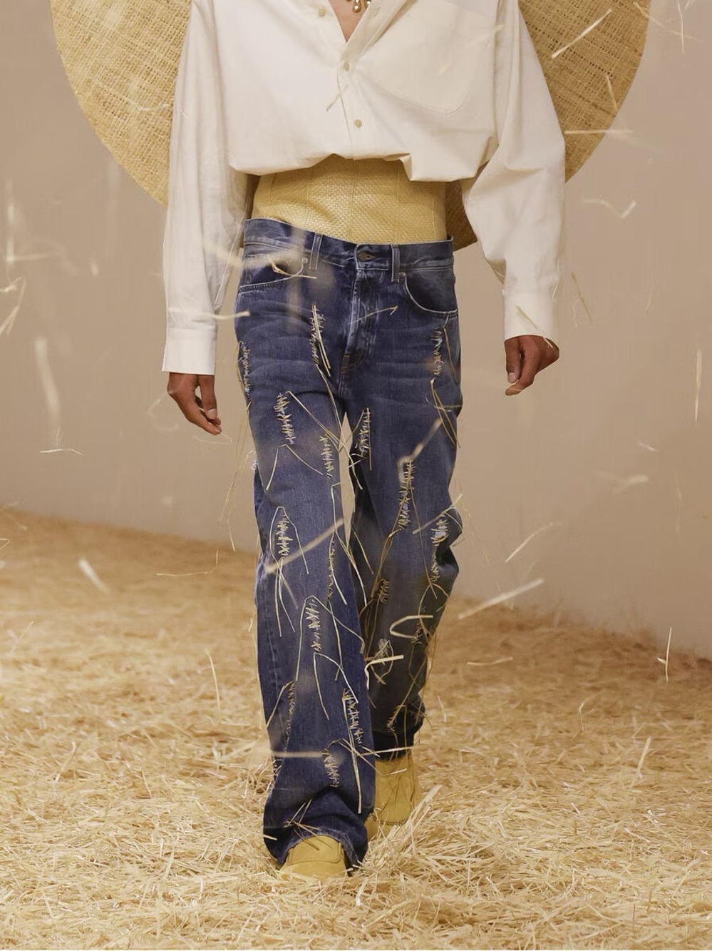 Jacquemus Le Raphia Raffia Tie Stitch Denim Jeans Size 31 New Without Tags